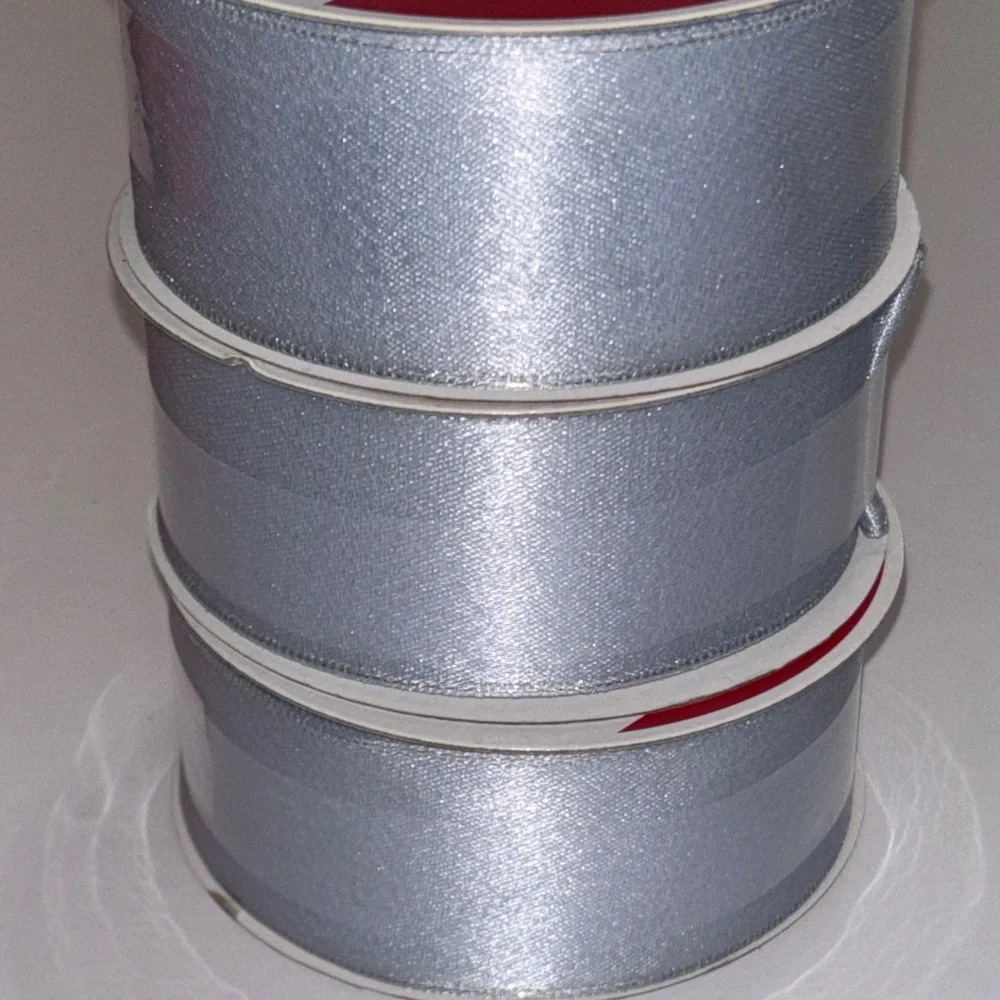 Silver Blue Ribbon Spools 30ft Ice Blue Satin Ribbon NWT